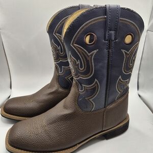 Magellan Outdoors Brown and Navy Kids Western Pull-On Boots.Cowboy